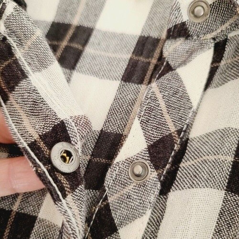 Free People Medium Buffalo Check Button Front Casual Long Sleeve Shirt - Picture 6 of 8